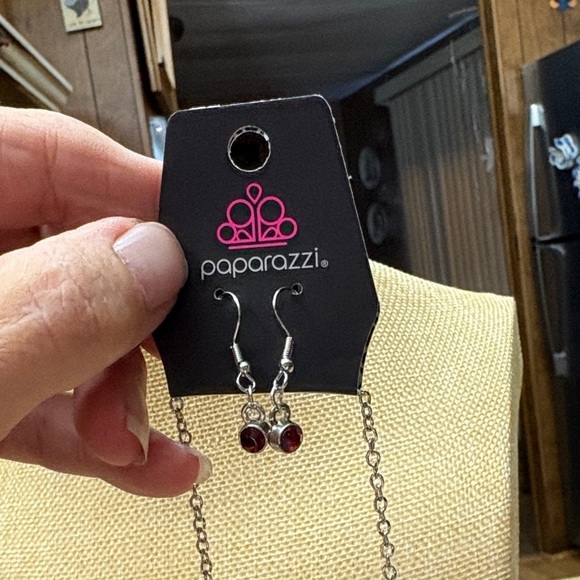 Paparazzi Silver and Red Heart Pendant Necklace and Earrings Set​ - Picture 3 of 5